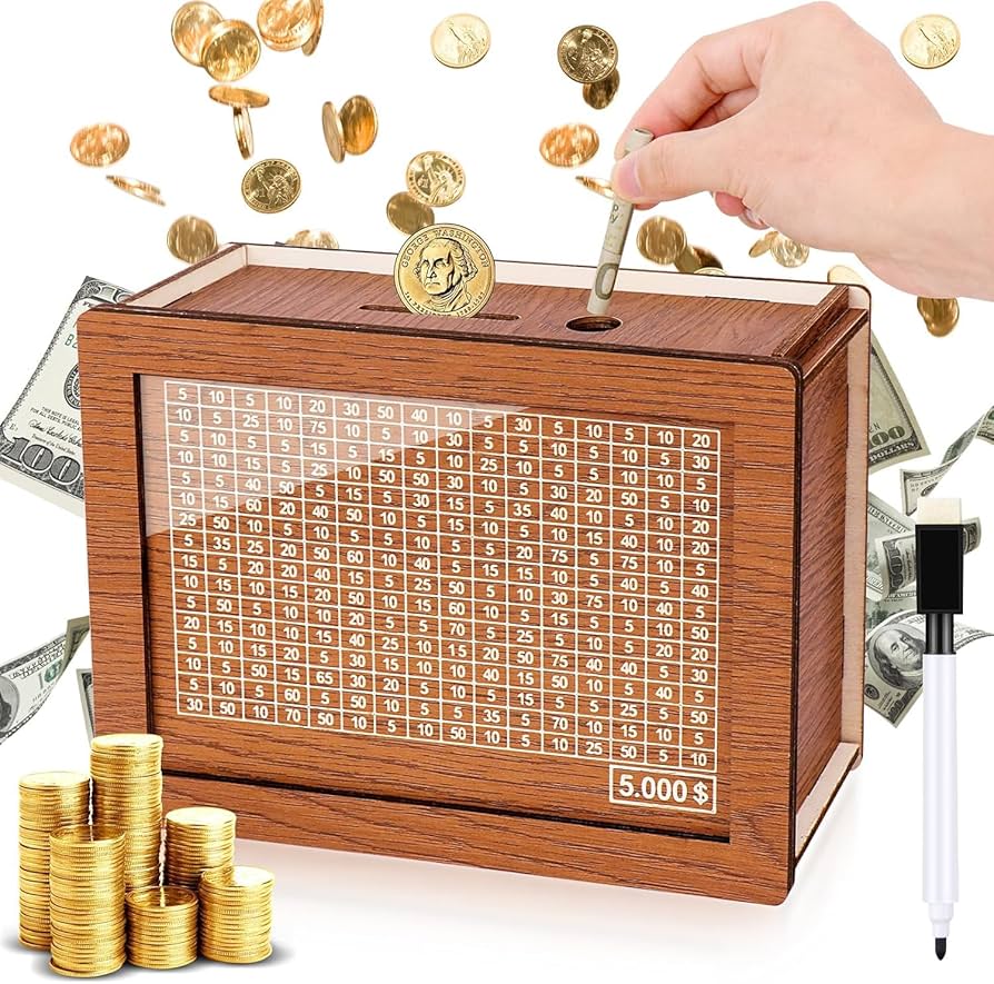 Wooden Birthday Saving Box – 30,000 Rupee Money Saving Challenge Box | Budget Savings Organizer | Gift for Kids & Adults