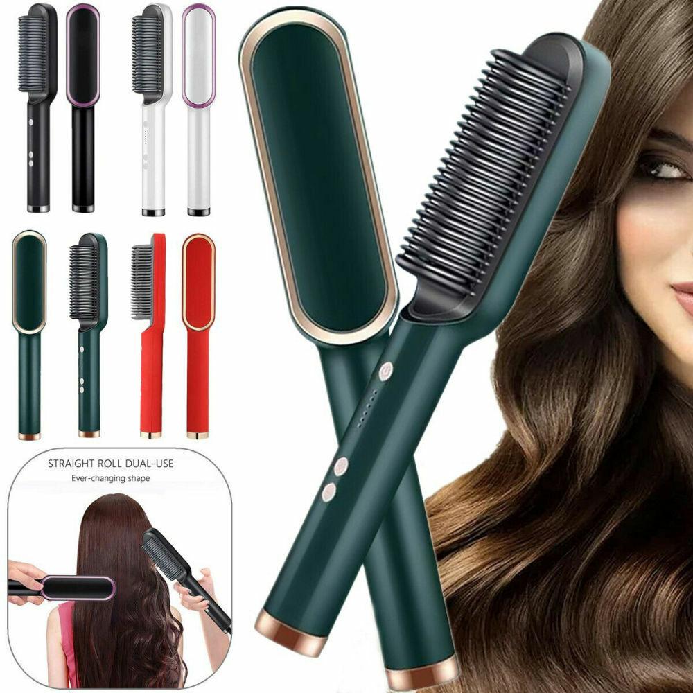 2 in 1 Electric Hair Straightener Curler Heating Styling Comb Straightening Brush - Multicolors 909