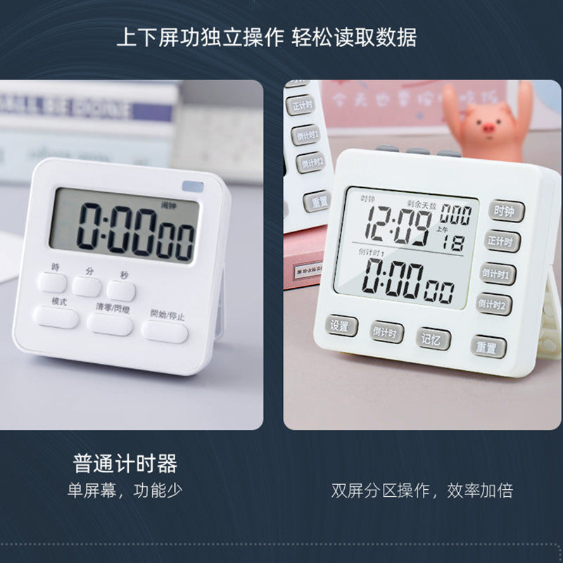 White Digital Timer with Countdown, Clock & Silent Mode – Large Display Timer for Kitchen, Study, Office & Home