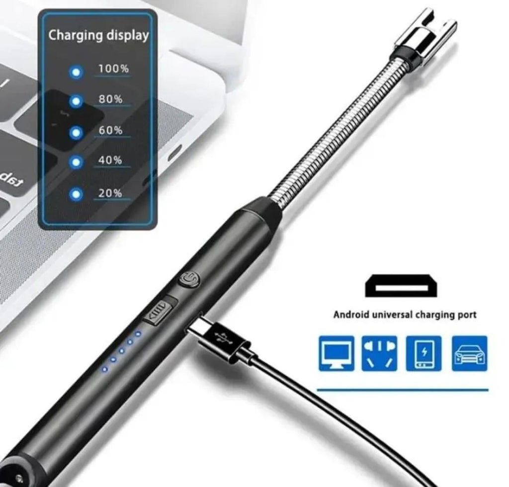 Rechargeable Electric Lighter - Arc Lighter & Igniter With Type-C Charging Port & LED Charging Display - Windproof 360 Bendable Tube - Best For Candle, BBQ, Gas Stove & Camping - Golden/Black/Red/Blue/Silver/Pink