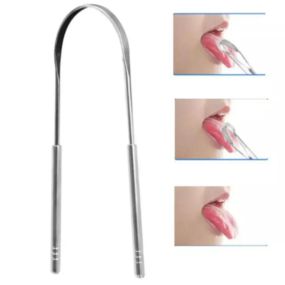 Stainless Steel U-Shaped Tongue Cleaner Scraper | Non-Slip Grip | Reusable Oral Hygiene Tool | Removes Bacteria & Bad Breath