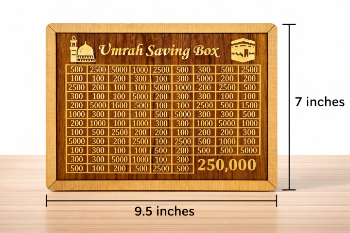 Umrah Saving Box – Wooden Islamic Money Saving Box | 280 Days Savings Challenge | Hajj & Umrah Fund Box