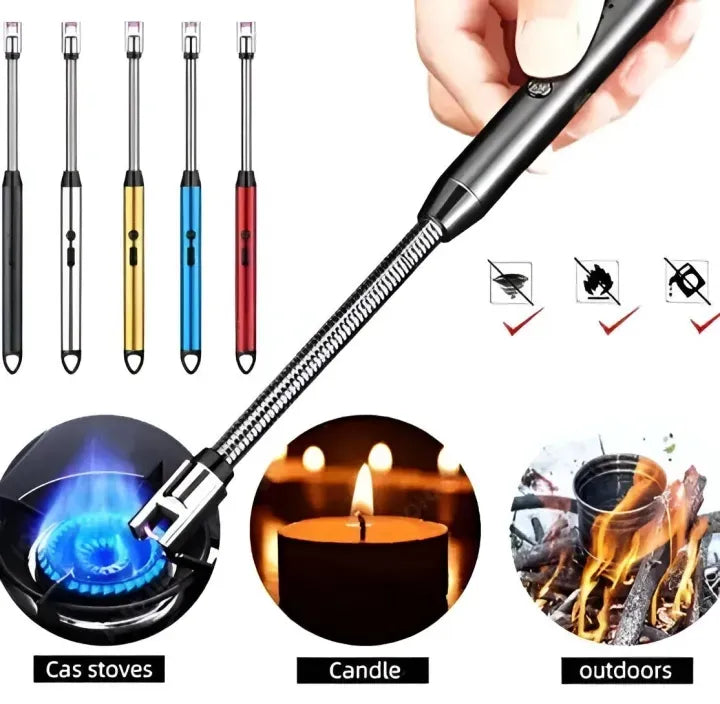 Rechargeable Electric Lighter - Arc Lighter & Igniter With Type-C Charging Port & LED Charging Display - Windproof 360 Bendable Tube - Best For Candle, BBQ, Gas Stove & Camping - Golden/Black/Red/Blue/Silver/Pink
