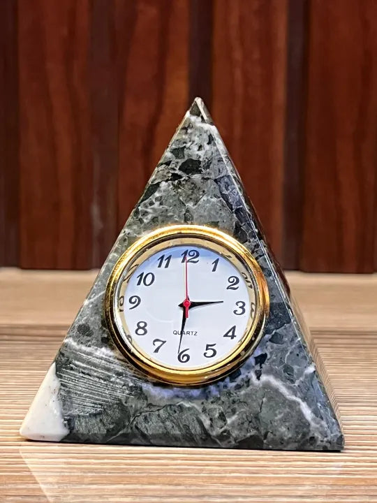 Luxury Onyx Marble Pyramid Watch Decorative Piece – Handcrafted Antique Marble Clock Showpiece for Home, Office Desk, Table, Shelf & Gift Decor
