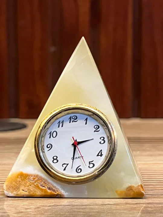 Luxury Onyx Marble Pyramid Watch Decorative Piece – Handcrafted Antique Marble Clock Showpiece for Home, Office Desk, Table, Shelf & Gift Decor