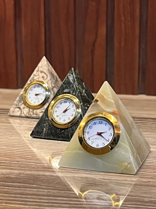 Luxury Onyx Marble Pyramid Watch Decorative Piece – Handcrafted Antique Marble Clock Showpiece for Home, Office Desk, Table, Shelf & Gift Decor