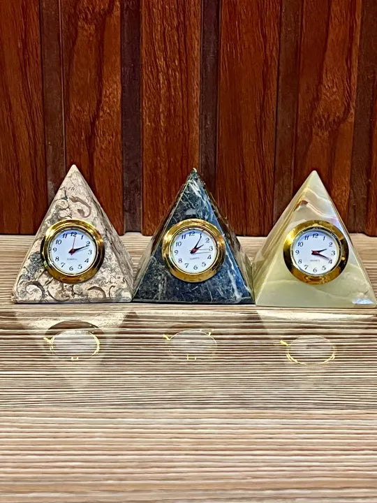 Luxury Onyx Marble Pyramid Watch Decorative Piece – Handcrafted Antique Marble Clock Showpiece for Home, Office Desk, Table, Shelf & Gift Decor