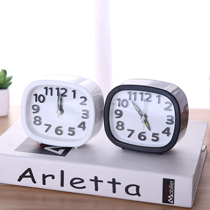 "RNGirls Small Round Alarm Clock White Stylish Table Clock for Bedroom Study Desk and Home Decor"