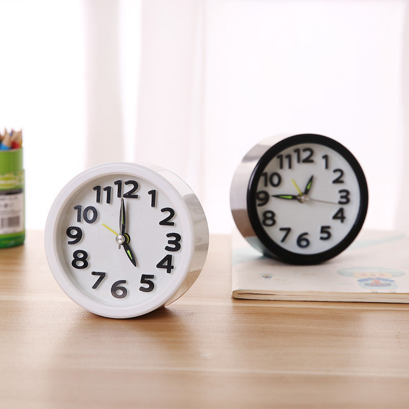 "RNGirls Small Round Alarm Clock White Stylish Table Clock for Bedroom Study Desk and Home Decor"