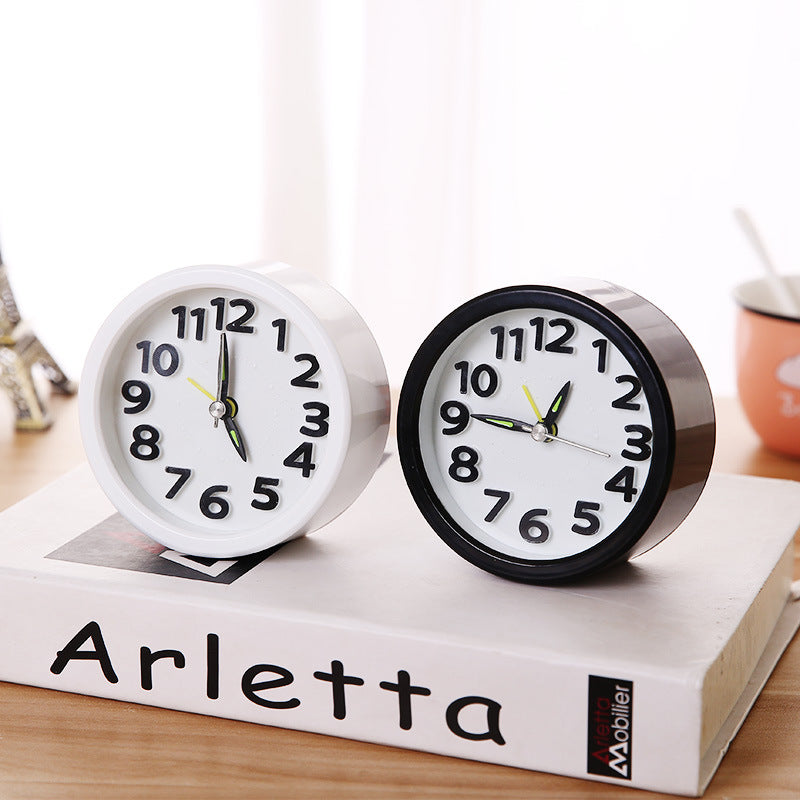 "RNGirls Small Round Alarm Clock White Stylish Table Clock for Bedroom Study Desk and Home Decor"