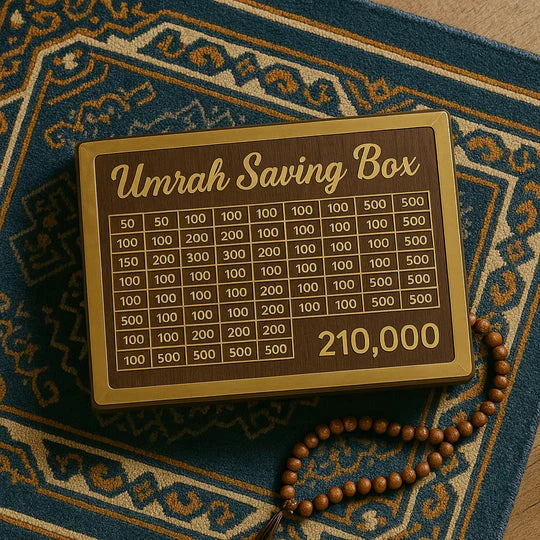 Umrah Saving Box – Wooden Islamic Money Saving Box | 280 Days Savings Challenge | Hajj & Umrah Fund Box